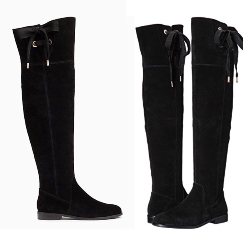 Kate Spade Rebecca black suede over the knee boots with lace up top luxury